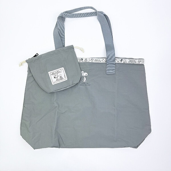 スヌーピー 巾着付きスーベニアトートバッグ (ライトグレー) トラベル SNOOPY