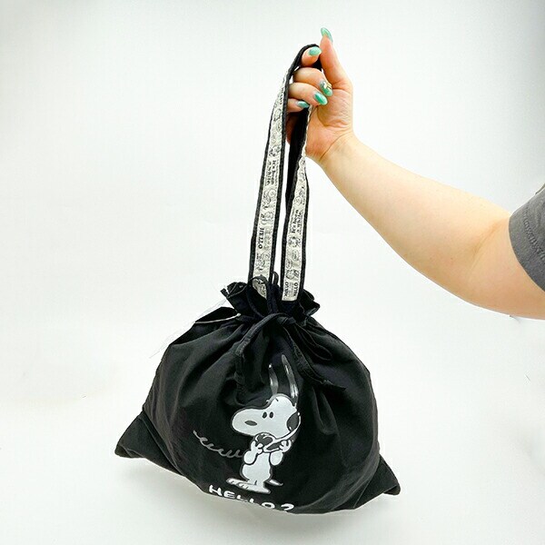 スヌーピー 巾着トートバッグ (ブラック) トラベル SNOOPY