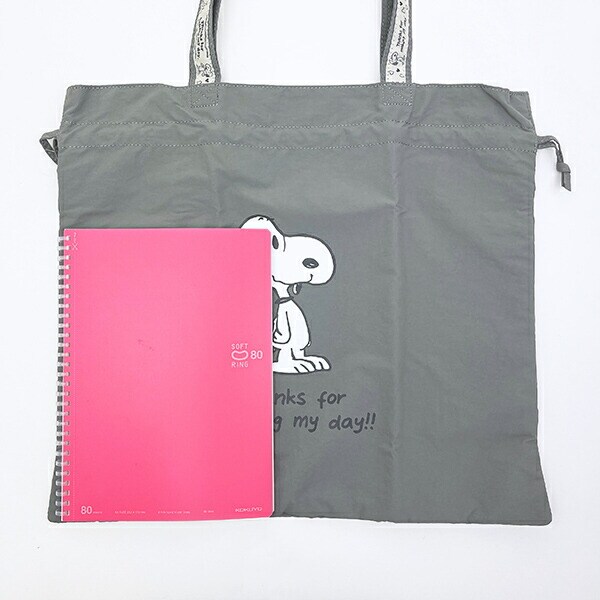 スヌーピー 巾着トートバッグ (ライトグレー) トラベル SNOOPY