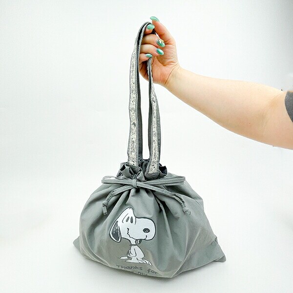 スヌーピー 巾着トートバッグ (ライトグレー) トラベル SNOOPY