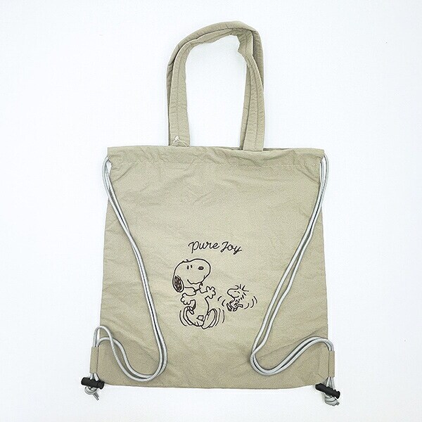 スヌーピー チェックリバーシブルナップザック ベージュ リュック SNOOPY