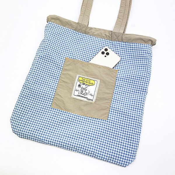 スヌーピー チェックリバーシブルナップザック ベージュ リュック SNOOPY