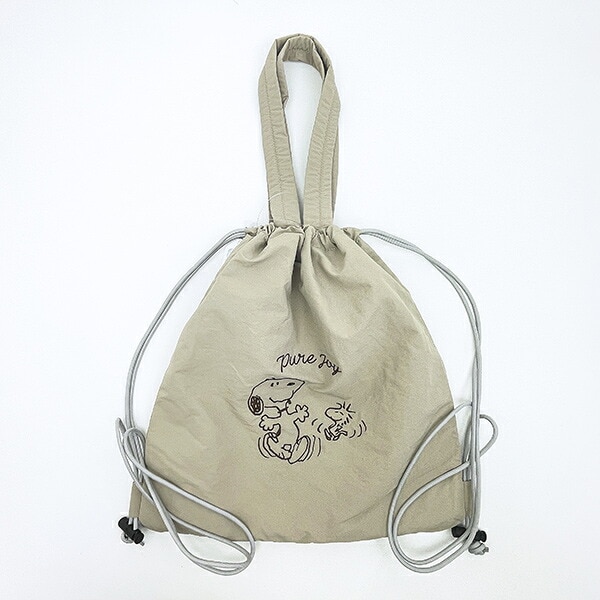 スヌーピー チェックリバーシブルナップザック ベージュ リュック SNOOPY