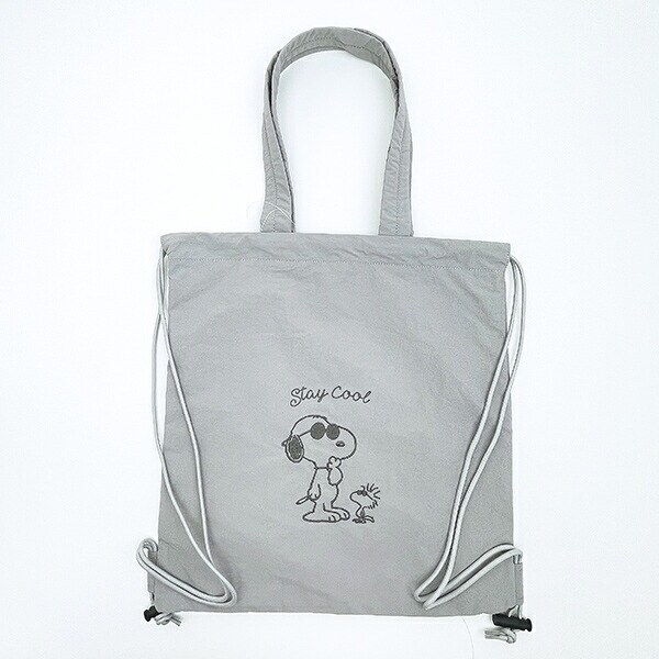 スヌーピー ジョークール チェックリバーシブルナップザック グレー リュック SNOOPY