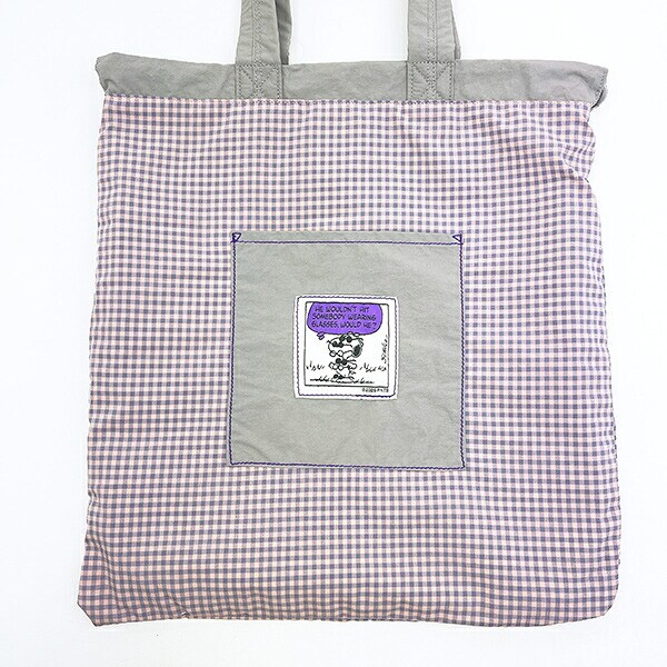 スヌーピー ジョークール チェックリバーシブルナップザック グレー リュック SNOOPY