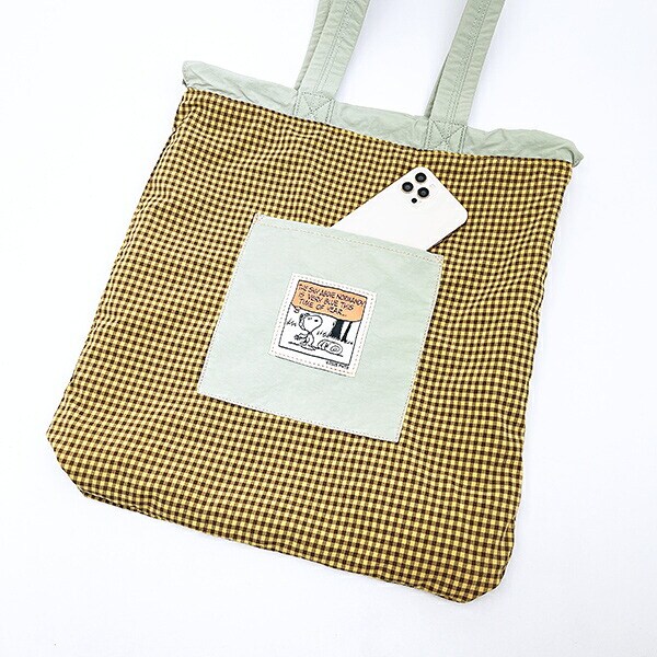 スヌーピー チェックリバーシブルナップザック グリーン リュック SNOOPY