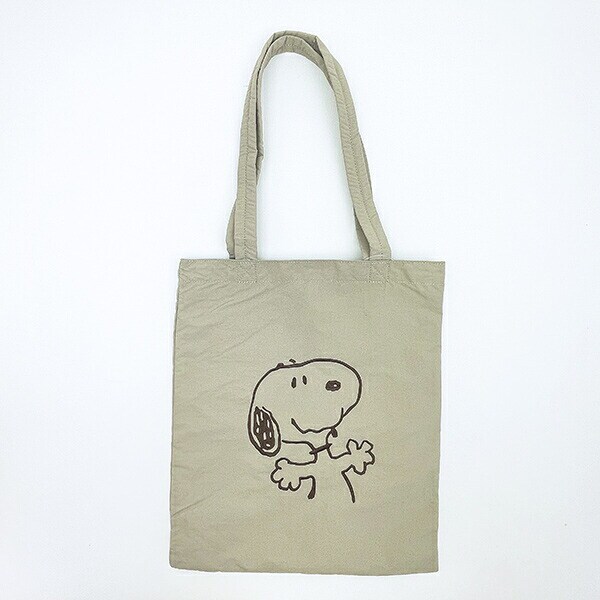 スヌーピー チェックリバーシブルトートバッグ ベージュ SNOOPY