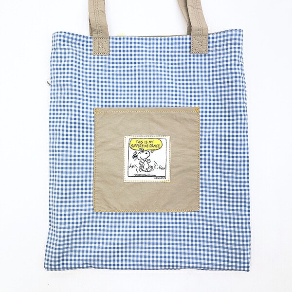 スヌーピー チェックリバーシブルトートバッグ ベージュ SNOOPY