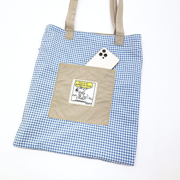 スヌーピー チェックリバーシブルトートバッグ ベージュ SNOOPY