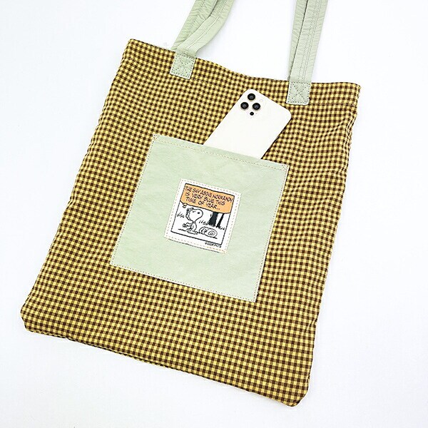 スヌーピー チェックリバーシブルトートバッグ グリーン SNOOPY