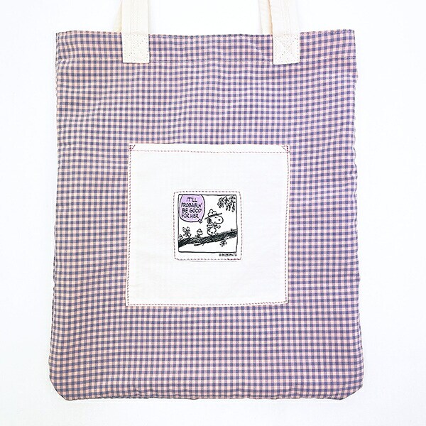 スヌーピー チェックリバーシブルトートバッグ アイボリー SNOOPY