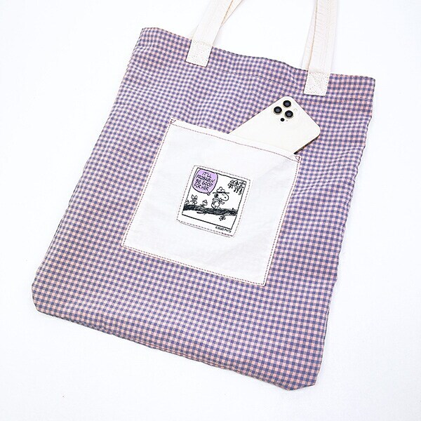 スヌーピー チェックリバーシブルトートバッグ アイボリー SNOOPY