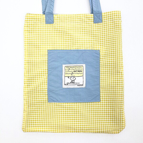 スヌーピー ウッドストック チェックリバーシブルトートバッグ ブルー SNOOPY