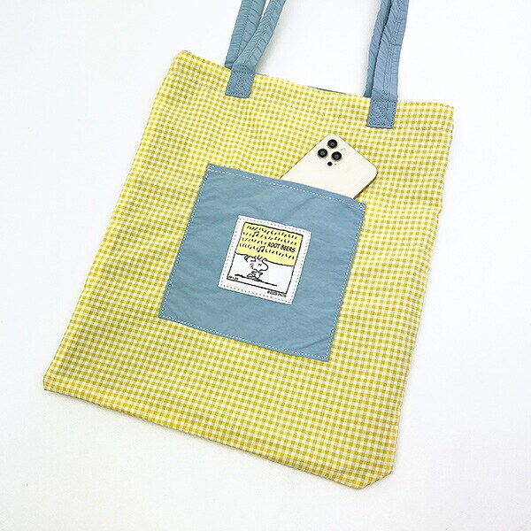 スヌーピー ウッドストック チェックリバーシブルトートバッグ ブルー SNOOPY