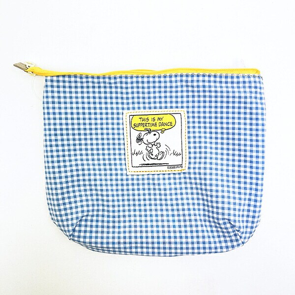 スヌーピー チェックリバーシブルポーチ ベージュ SNOOPY