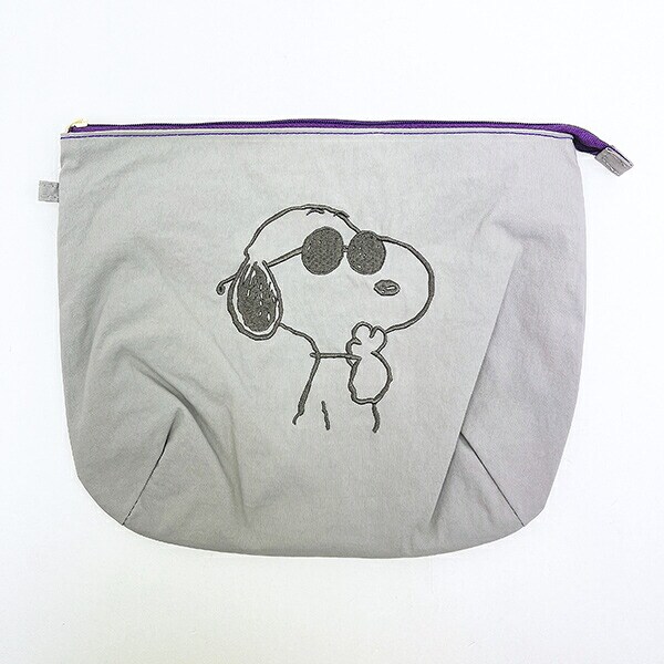 スヌーピー ジョークール チェックリバーシブルポーチ グレー SNOOPY