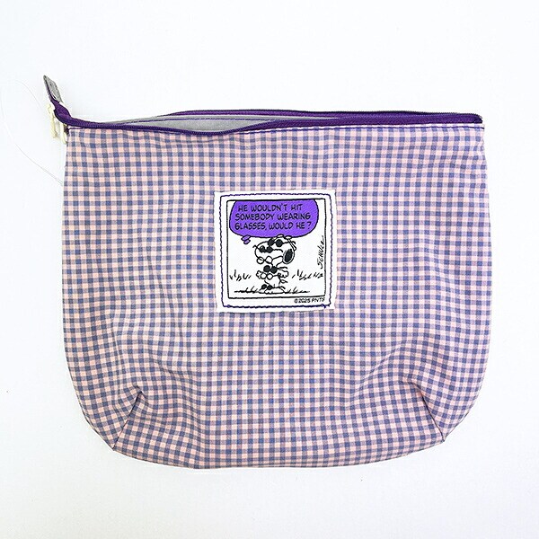スヌーピー ジョークール チェックリバーシブルポーチ グレー SNOOPY