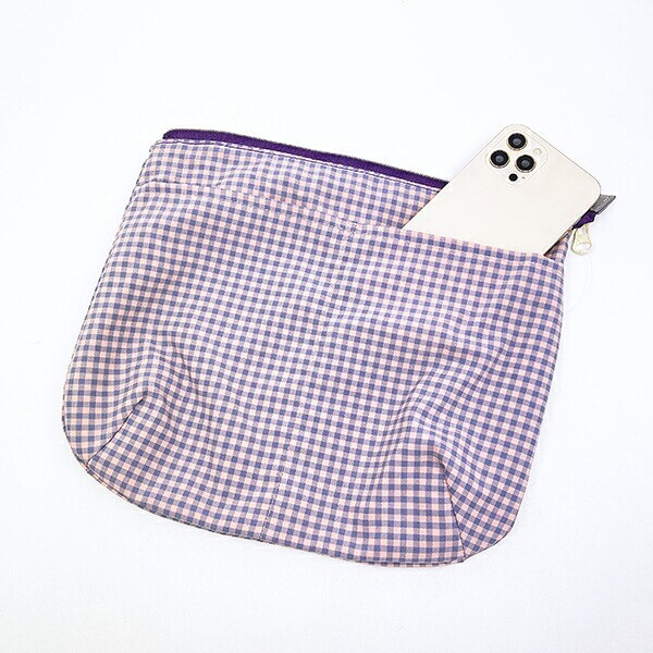 スヌーピー ジョークール チェックリバーシブルポーチ グレー SNOOPY