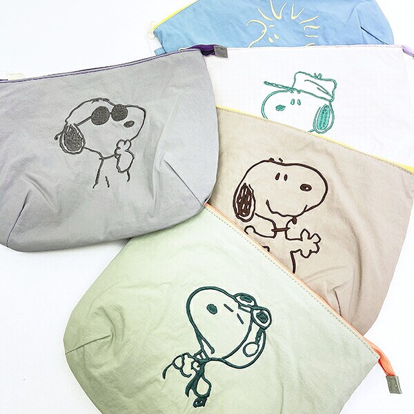 スヌーピー ジョークール チェックリバーシブルポーチ グレー SNOOPY