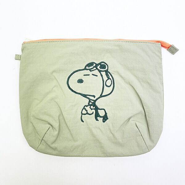 スヌーピー チェックリバーシブルポーチ グリーン SNOOPY