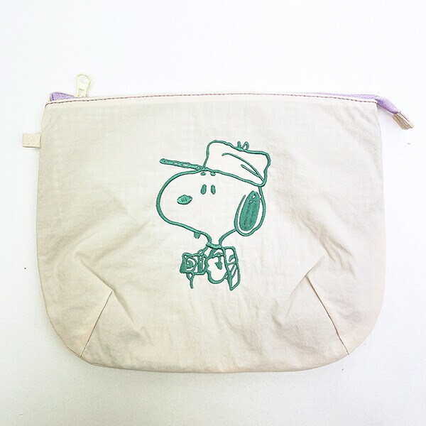 スヌーピー チェックリバーシブルポーチ アイボリー SNOOPY