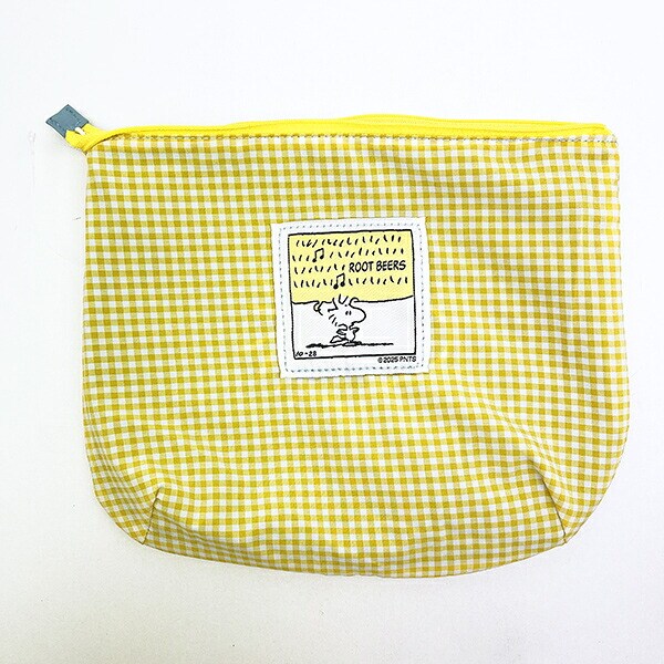 スヌーピー ウッドストック チェックリバーシブルポーチ ブルー SNOOPY