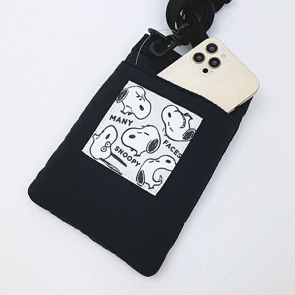 スヌーピー リップストップ フラットスマホショルダーバッグ ブラック SNOOPY