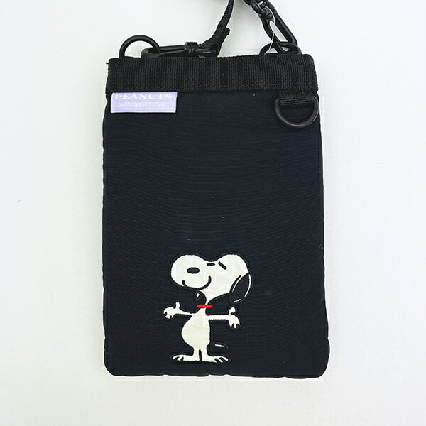スヌーピー リップストップ フラットスマホショルダーバッグ ブラック SNOOPY