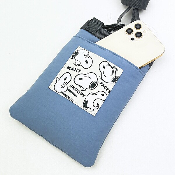 スヌーピー リップストップ フラットスマホショルダーバッグ ブルー SNOOPY