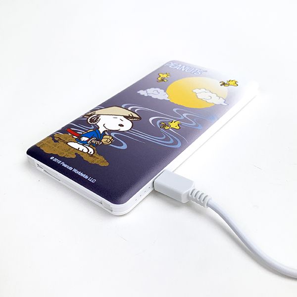 スヌーピー  PEANUTS  4000mAhリチウムイオンポリマー充電器2.1A スマホ用品 携帯バッテリー充電 和柄 グレー