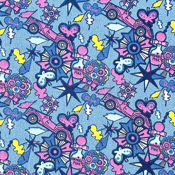 内藤ルネ ポップ 綿生地（小） ブルー ハンドメイド レトロ RUNE