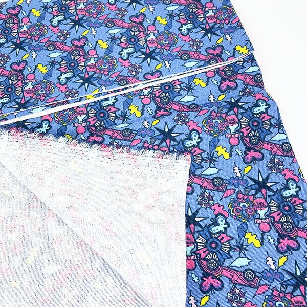 内藤ルネ ポップ 綿生地（小） ブルー ハンドメイド レトロ RUNE