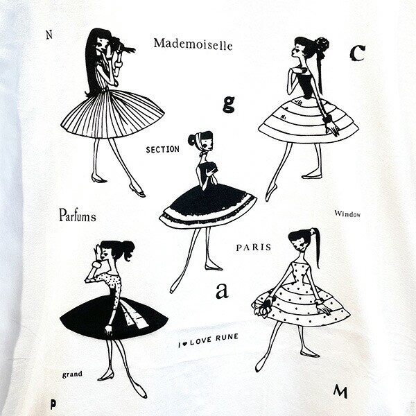 内藤ルネ Tシャツ ホワイト ガール レトロ RUNE