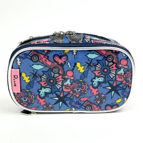 内藤ルネ 角ポーチ (ポップ) ブルー 化粧ポーチ レトロ RUNE