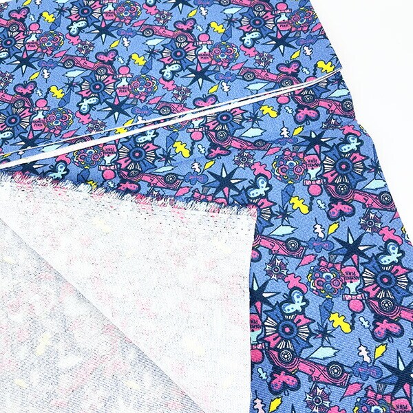 内藤ルネ ポップ 綿生地（大） ブルー ハンドメイド レトロ RUNE