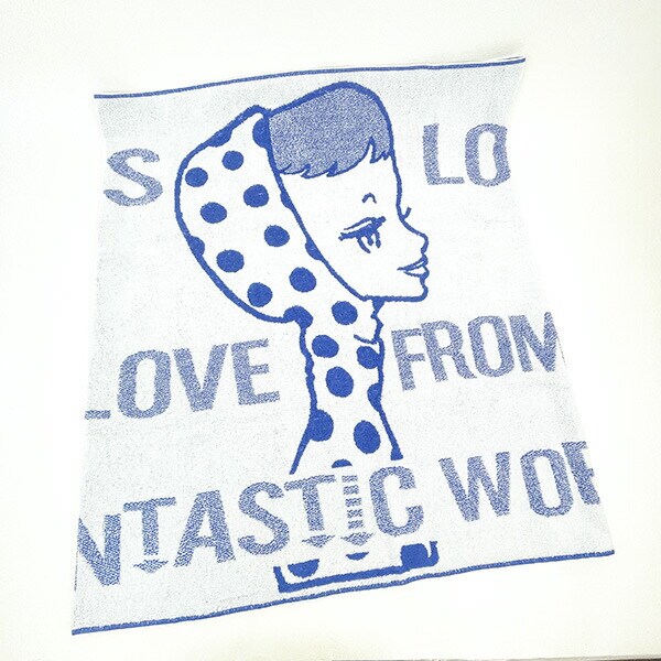 内藤ルネ バスタオル（少女柄） ブルー レトロ RUNE