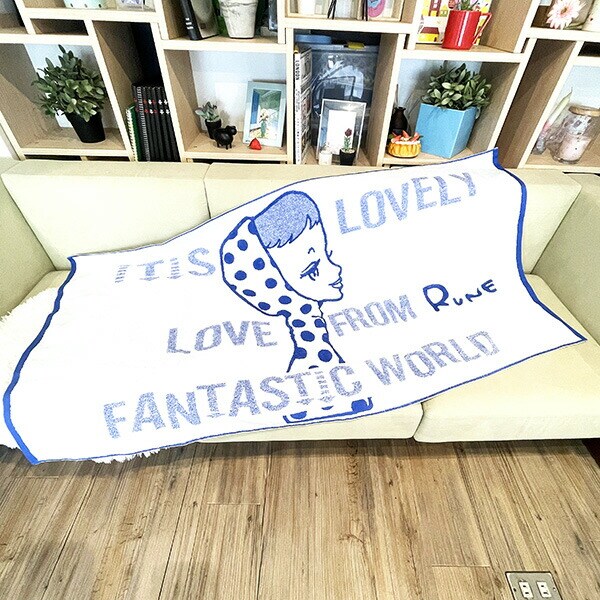 内藤ルネ バスタオル（少女柄） ブルー レトロ RUNE