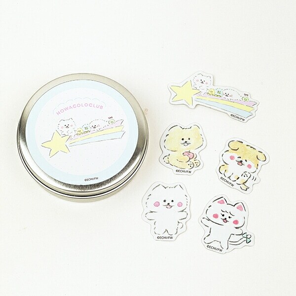 ほわころくらぶ 缶入りステッカー  (ブルー) 文具