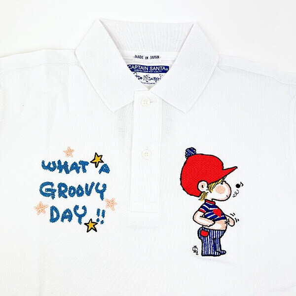水森亜土 キャプテンサンタ コラボ ポロシャツ (L) ホワイト アパレル