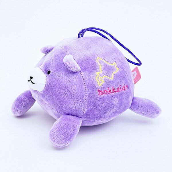 クマアンドベアープロデュース まんまる北海道ベア ぬいぐるみ (ラベンダー) テディベア ストラップ 缶バッジ