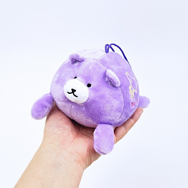 クマアンドベアープロデュース まんまる北海道ベア ぬいぐるみ (ラベンダー) テディベア ストラップ 缶バッジ