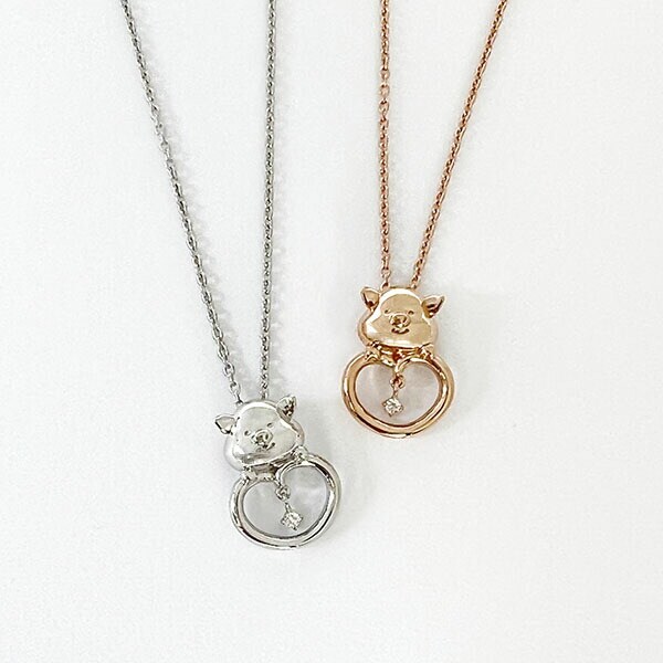 ぷーとん ネックレス ピンクゴールド ダイヤモンド 天然石 ジュエリー