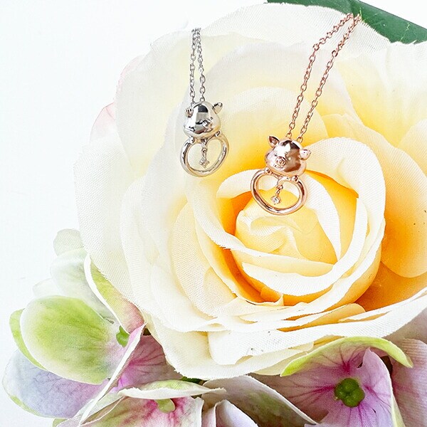 ぷーとん ネックレス ピンクゴールド ダイヤモンド 天然石 ジュエリー