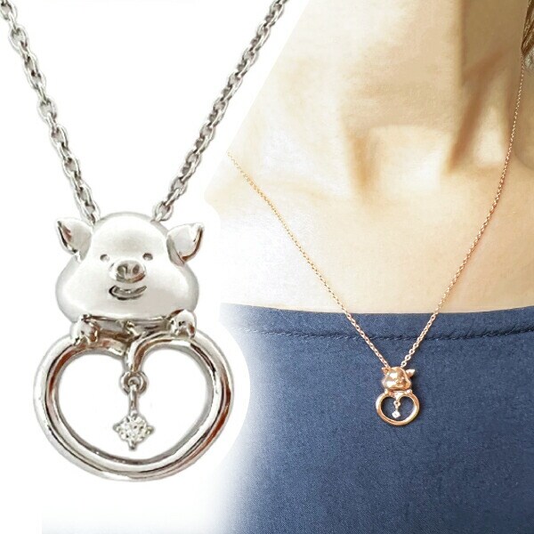 ぷーとん ネックレス シルバー ダイヤモンド 天然石 ジュエリー