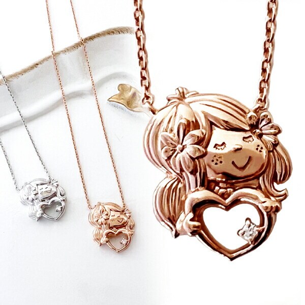 水森亜土 ネックレス ピンクゴールド ダイヤモンド 天然石 ジュエリー