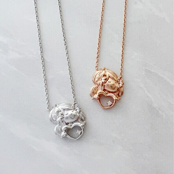 水森亜土 ネックレス ピンクゴールド ダイヤモンド 天然石 ジュエリー