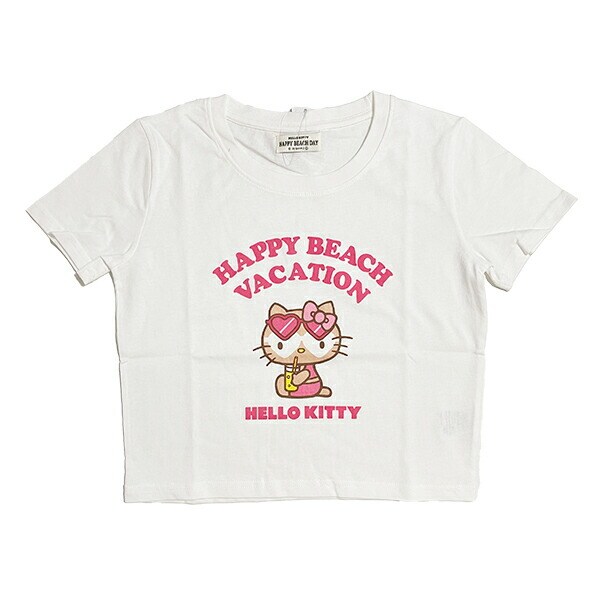 サンリオ 日焼け キティ クロップド半袖Tシャツ(S) ホワイト アパレル Sanrio