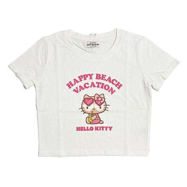 サンリオ 日焼け キティ クロップド半袖Tシャツ(M) ホワイト アパレル Sanrio