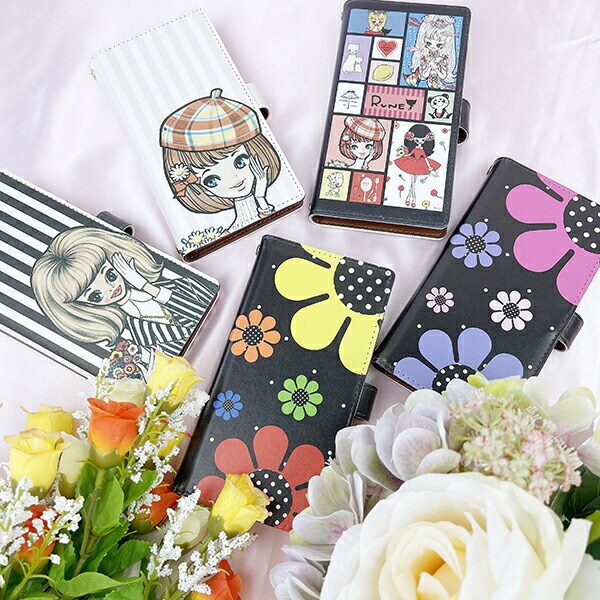 内藤ルネ ガールベレー帽 多機種対応マルチ手帳ケース スマホ用品 iPhone Android Rune