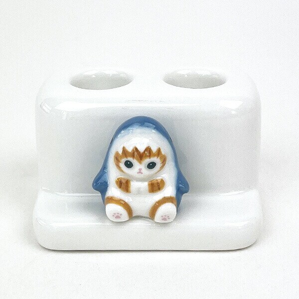 モフサンド mofusand サメにゃん フィギュア付き歯ブラシスタンド ダブル 洗面用品 歯磨き ホワイト